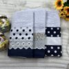 Kit 3 Panos de Prato Poá Preto e Branco - 50x70 cm com Renda Inglesa