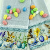 Kit 2 Panos de Prato Coelhos na Xícara com Ovos de Páscoa – 50x70 cm com Renda Inglesa e Impressão Digital